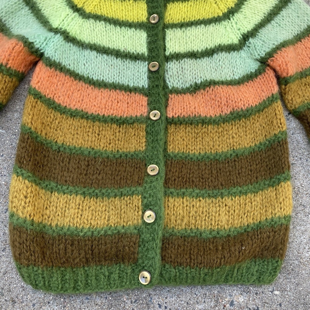 Vintage 50s 60s Mohair Cardigan Women Made in Italy Size 38 M/L Pastel Striped - Picture 4 of 9